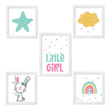 Quadro Coelho Infantil Quarto Menina Nuvem Estrela Arco Iris