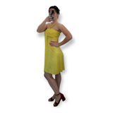 Vestido Strapless Corto Sexy Noche Fiesta Amarillo Tendencia