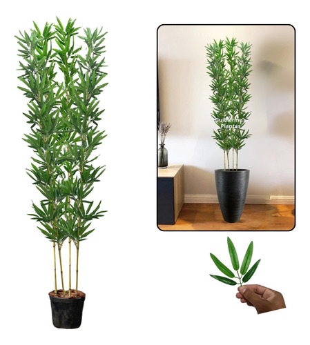 Bambu Mossô Artificial 4 Hastes 180cm + Vaso Apoio