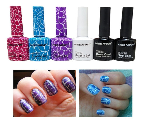 Esmaltes Efecto Crack+base+top Coat+gel Polish Miss Nana  