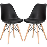 Set 2 Sillas Eames Cojin Sillon Vintage Comedor Sala Moderna Color De La Estructura De La Silla Madera Color Del Asiento Negro