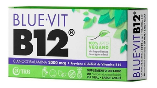 Blue Vit Vitamina B12 X 20 Comp. Masticables 100% Vegano Sabor Ananá