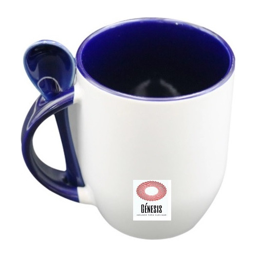 Taza Ceramica Con Cuchara Azul Sublimable Sublimar