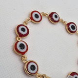 Pulsera Ojo Turco Rojo G. Oro Laminado 18k