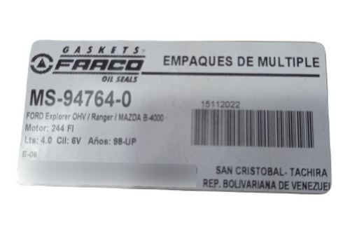 Empacadura Mltiple Escape Ford Explorer 4.0l 6v 1 Cadena Foto 2