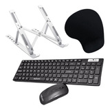 Suporte Notebook + Teclado E Mouse S/ Fio + Mouse Pad Apoio