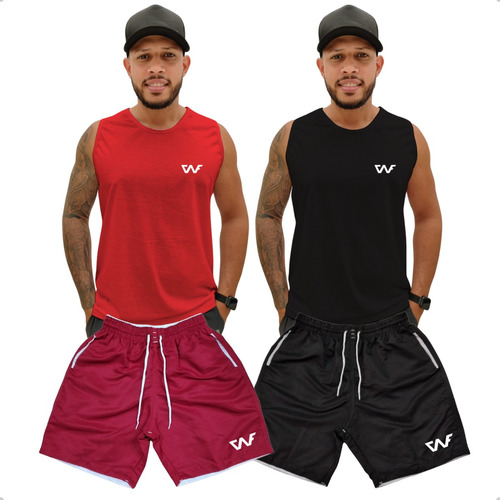 Conjunto 2 Camisetas Regatas Masculina + 2 Shorts Mauricinho
