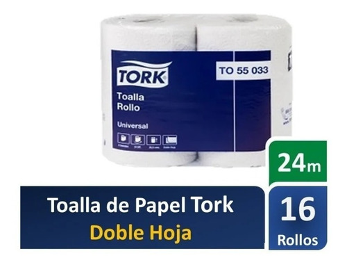 Toalla De Papel Tork Doble  Hoja 24 Mts 16 Rollos