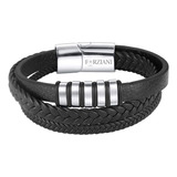 Pulsera De Cuero Trenzado Multicapa Hombres