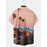 Camisa Hawaiana Unisex Rosa De California, Camisa De Playa D