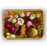 Quadro Decorativo Flores Tulipas Coloridas No Vaso 50x70cm