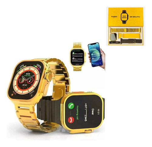 Smartwatch G9 Ultra Gold  2 Pulseiras Masculino  E Feminino