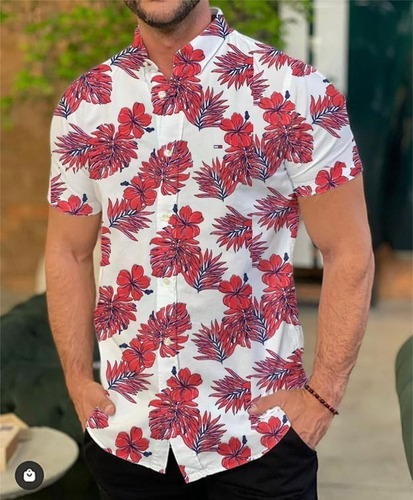 Camisa Para Hombre Importada Manga Corta Estampada Flores 