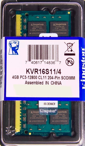 Memória Kingston Ddr3 4gb 1600 Mhz Notebook 16 Chips 1.5v