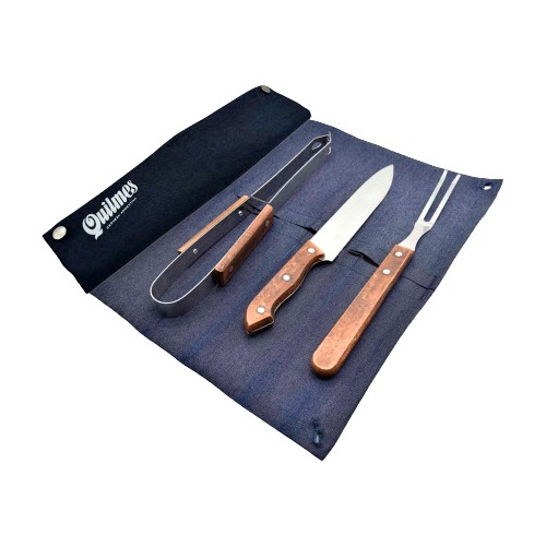 Kit Parrillero Tenedor, Cuchillo Y Pinza Con Funda Quilmes