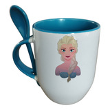 Taza Con Cuchara Disney Princesa Elsa Personalizable