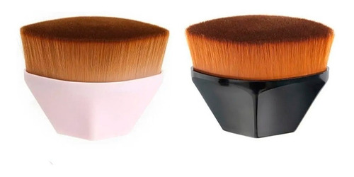 Set 2 Brochas Kabuki Planas Para Maquillaje Base Corrector F Color Negro Y Rosa