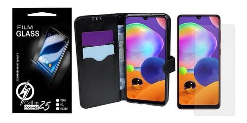 Capa Case Flip Carteira +2 Película Vidro P/ Galaxy A31