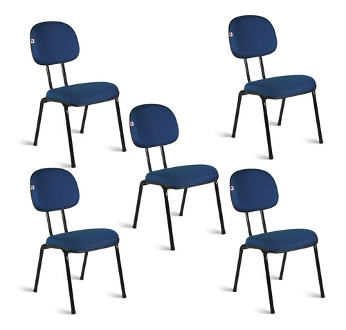 Cadeira Secretária Pé Palito Kit 5 Tecido Azul