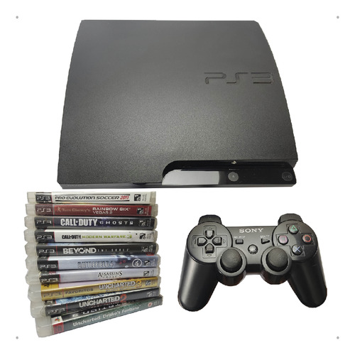 Ps3 Playstation 3 Slim 160gb Completo + 10jogos Midia Fisica