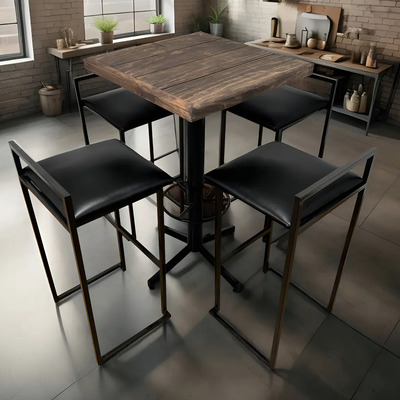 Comedor Periquero Moderno 4 Bancos Altos Negros Mesa Cuadrada 60x60 cm | MercadoLibre