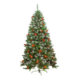 Árvore De Natal 180cm Nevada Com Pinhas E Cerejas 838 Galhos