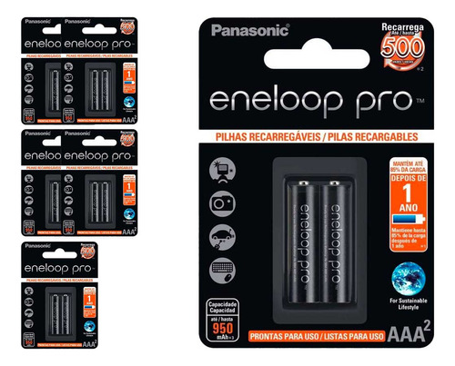 12 Pilhas Recarregaveis Eneloop Pro Aaa Panasonic (6 Cart)