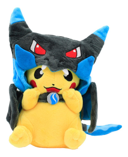 Peluche Pikachu Disfrazado Charizard X Azul - 21cm - Premium