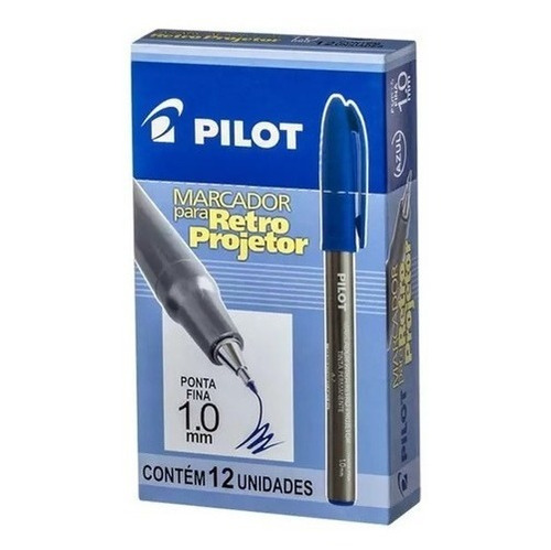 Caneta Marcador Para Retro Projetor 1.0 Pilot Azul Com 12un