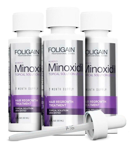 Foligain Minoxidil 2 % Tratamiento Para El Crecimiento Del Cabello Para Mujeres, Tratamiento Para 3 Meses, Potente Y Ultrapuro Para El Crecimiento Del Cabello Con Resultados Clínicamente Probados