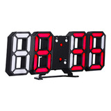 Nuevo Reloj Digital Led 3d Con Alarma De Pared, Negro Y Rojo