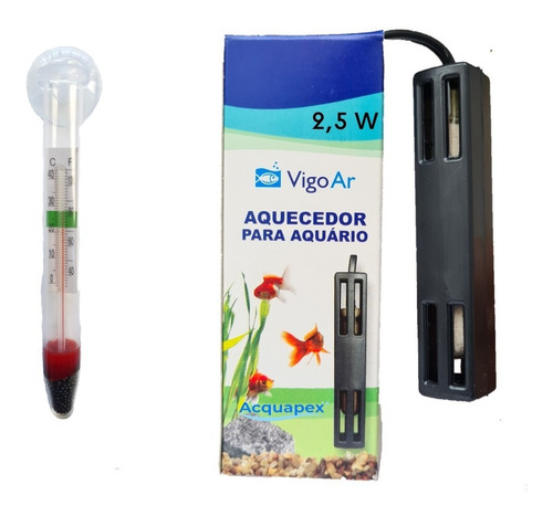 Aquecedor P/ Aquario Betta 2,5w Vigoar + Termometro De Vidro