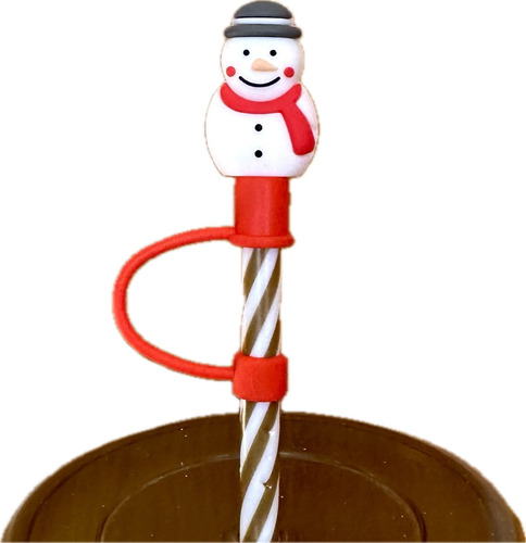 Tapa Popote Straw Topper Navidad Vaso Starbucks Hombre Nieve