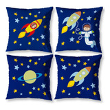 Capas De Almofadas Estampada Infantil Kit 4 Peças Astronauta