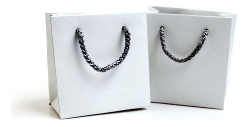 Bolsa Cart. Blanca 10x10x4,5 Cm, Cordon Negro, Pack X 10 Un