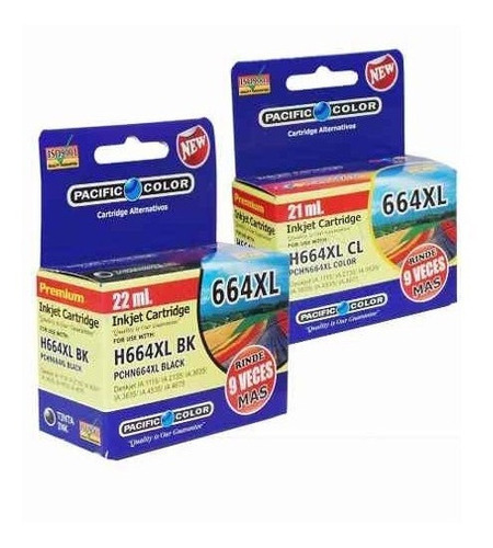  Pack Tinta 664 Xl Negro Y Color Pacific Color C&s