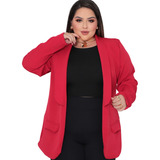 Blazer Feminino Alfaiataria Plus Size Casaco Social Longo