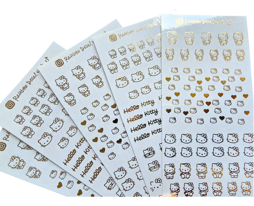 Stickers Nails Tatuajes De Uñas Hello Kitty 6 Planillas Oro