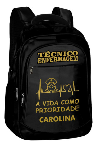 Bolsa Feminina Tecnico Enfermagem Personalizada Nome Dourado