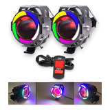 Kit 2 Faros U7 Multicolor Proyector + Tecla Moto Ojo Angel