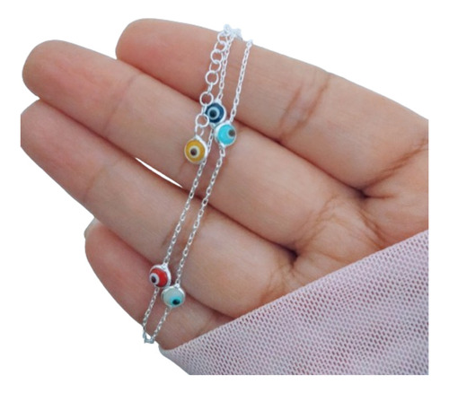 Pulsera Ojo Protector Multicolor 18 A 21 Cm Plata 925 