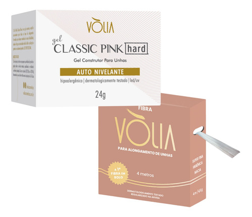 Volia Kit Gel Pink Hard Auto Nivelante 24g + Fibra De Vidro