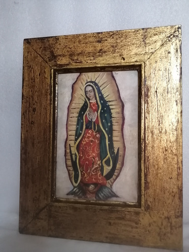 Cuadro Religioso Antiguo Vintage Óleo Virgen De Guadalupealu