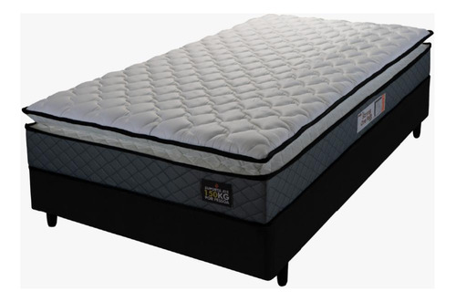 Cama Box Solteiro Colchão D45 Pillow Top Strong Cinza/preto