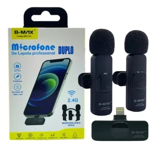 Microfone Lapela Duplo P/ Celular Sem Fio Wireless Universal