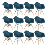 Kit 12 Cadeiras Charles Eames Eiffel Daw Clara Azul Petróleo