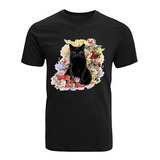 Polera Gato Gatito Con Flores Cat Negro Ropa Moda Calidad