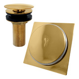 Ralo Click Dourado 10x10 Aço Inox E Valvula Ralo Pia 7/8 Kit