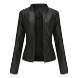 Cazadora Biker Casual De Piel Para Mujer