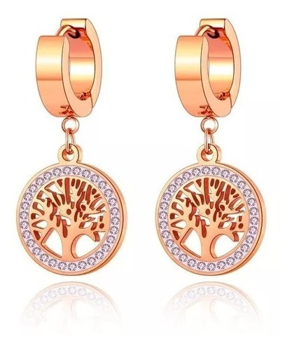 Aretes Árbol De La Vida Laminados En Oro Rosa Para Mujer